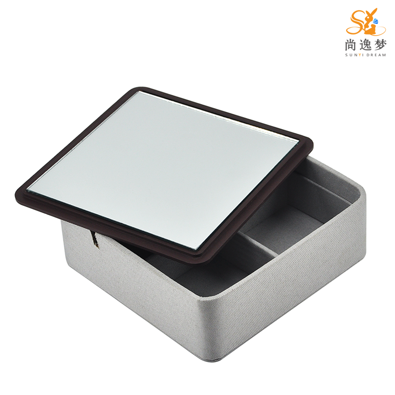 Plugin Mirror Lid Square Wood Frame Jewelry Box